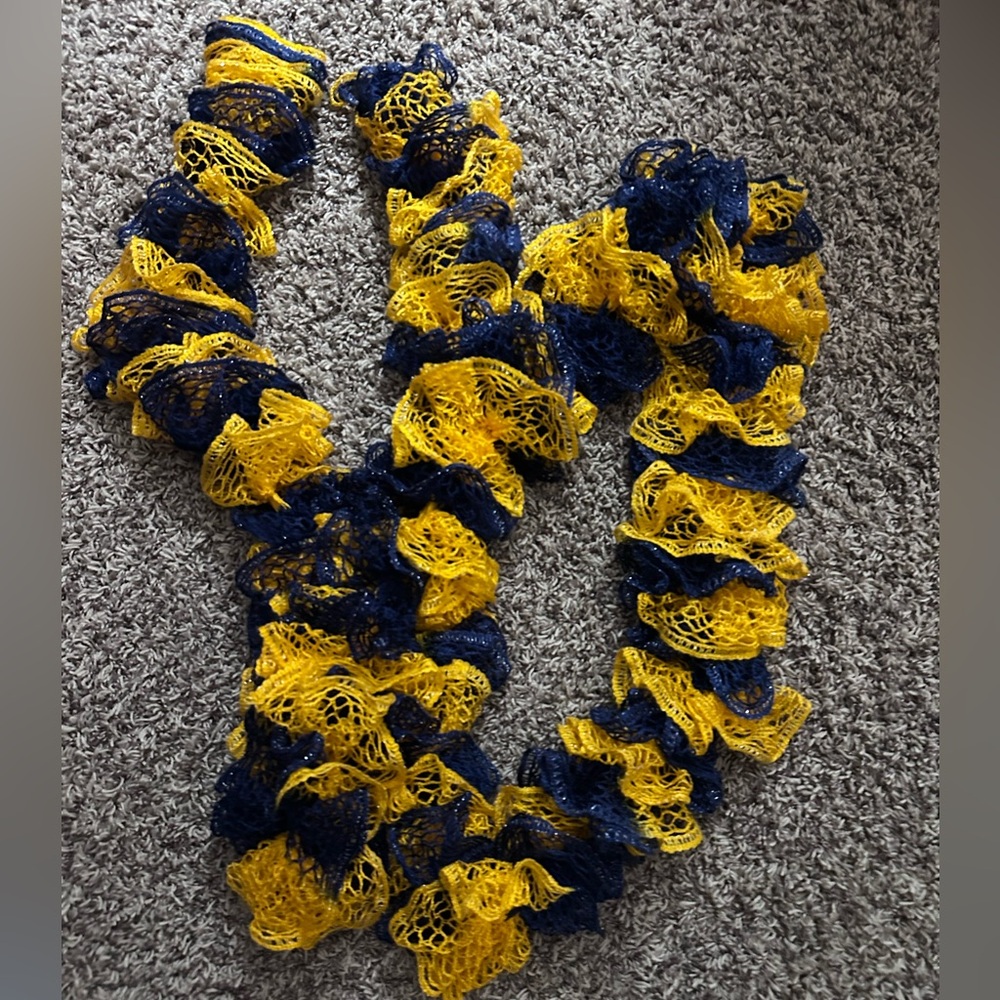 Elegant Blue and Yellow Ruffle Scarf